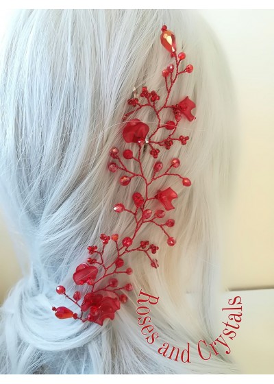 Украса за коса за бал с кристали Сваровски в червено Red Poppy by Rosie